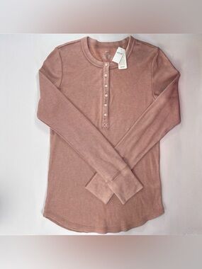 Aerie Waffle Knit Long Sleeve Henley Shirt Women’s Size M Terracota/Light Brown